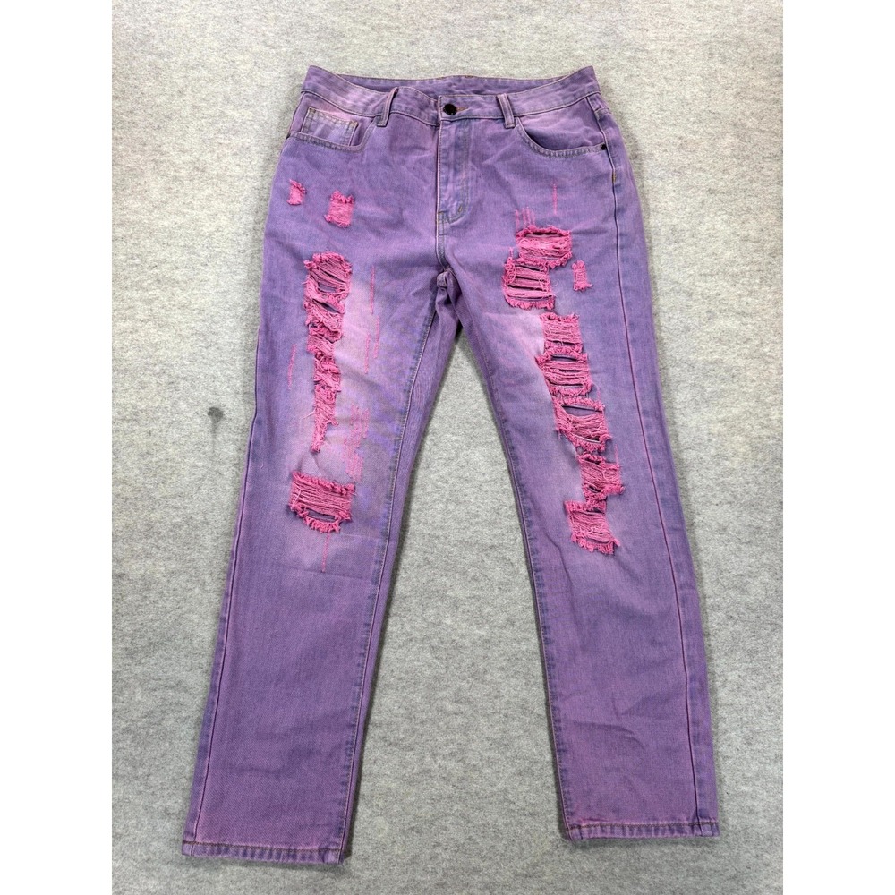 Mens Jeans Size 34 Purple Distressed Denim Mid Rise Straight Leg Streetwear